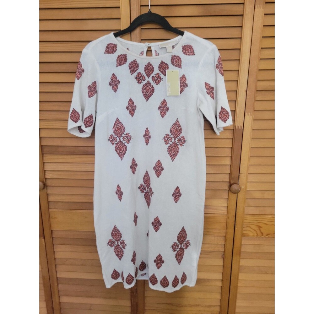 Michael Kors Beige Cotton Boho Summer Dress W Embroidery Like Detail Western 2